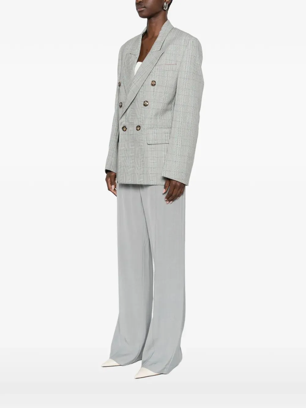 Check Wool Double-Breasted Tailored Jacket sold by Wanan Luxury product image thumbnail 4