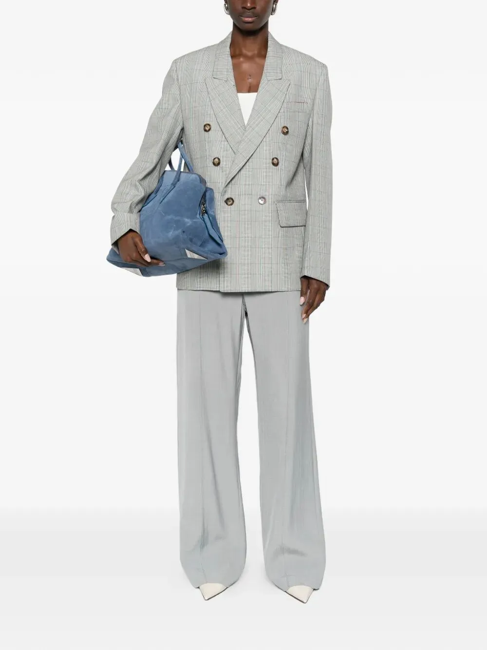 Check Wool Double-Breasted Tailored Jacket sold by Wanan Luxury product image thumbnail 2