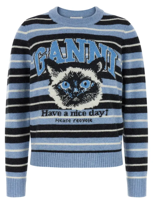 Graphic Wool Sweaters And Cardigans Light Blue made by Ganni