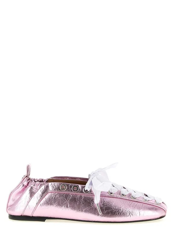Lace-Up Flat Shoes Pink made by Ganni
