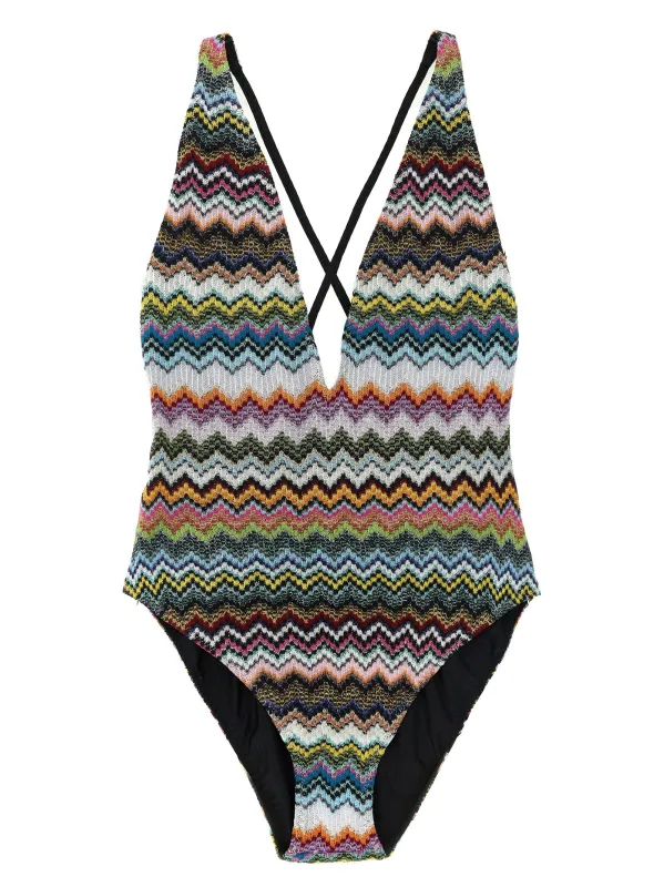 Zigzag One-Piece Swimsuit Beachwear Multicolor sold by Wanan Luxury