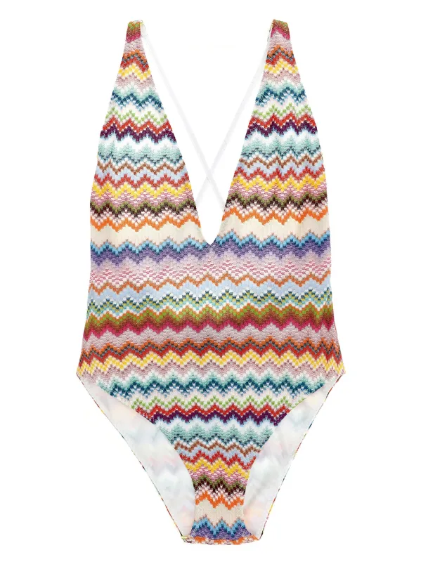 Zigzag One-Piece Swimsuit Beachwear Multicolor sold by Wanan Luxury