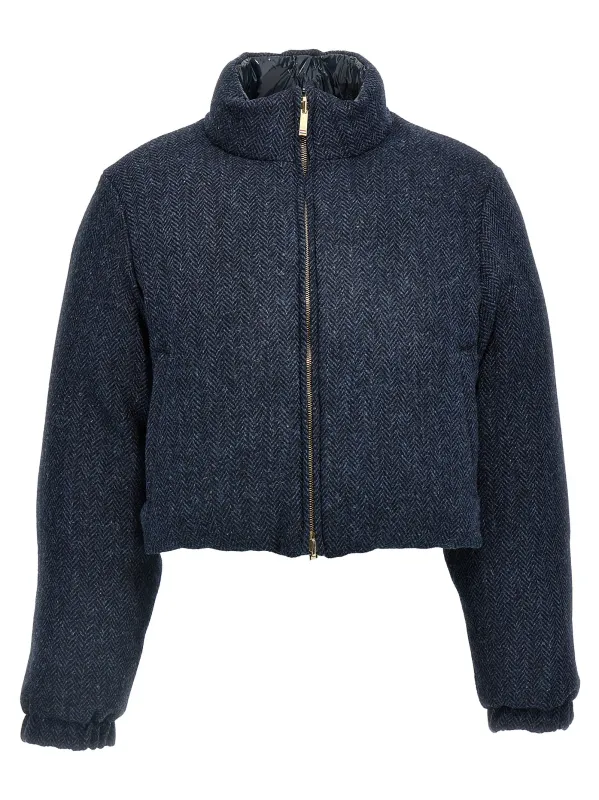 Herringbone Harris Tweed Puffer Jackets Blue made by Thom Browne