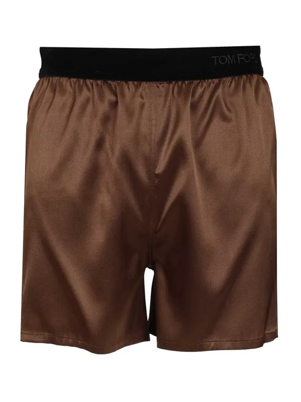 Silk Satin Shorts Trousers Brown sold by Wanan Luxury