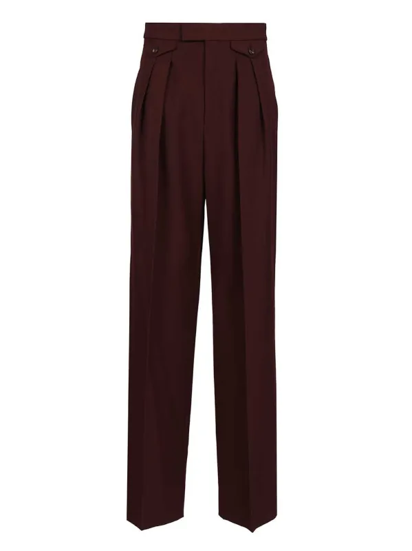 High-Waisted Ruffled Wool Gabardine Trousers Bordeaux sold by Wanan Luxury