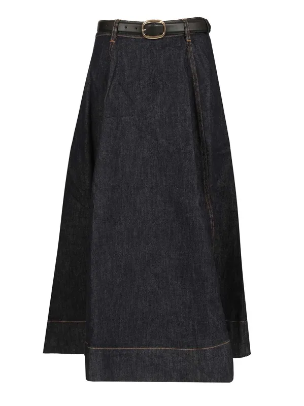Indigo Denim Flared Midi Skirt Skirts Blue sold by Wanan Luxury