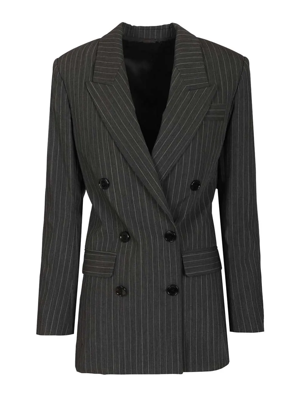 Double-Breasted Pinstriped Blazer Jackets Grey sold by Wanan Luxury