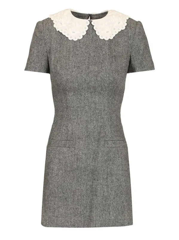 Mini Dress With Lace Collar Dresses Grey sold by Wanan Luxury