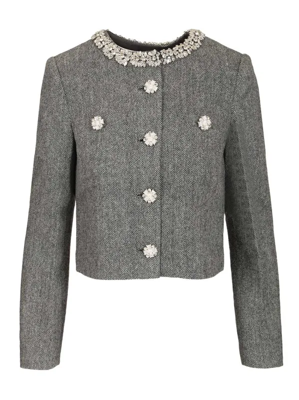 Herringbone Jacket With Crystal Trim Jackets Grey sold by Wanan Luxury