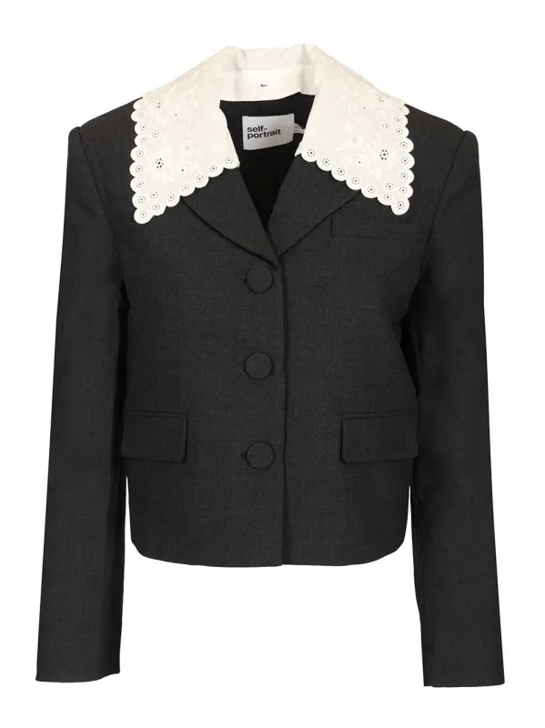 Jacket With A Broderie Anglaise Collar Jackets Grey sold by Wanan Luxury