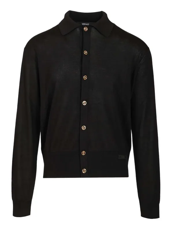 Cotton And Silk Cardigan Shirts Black made by Versace