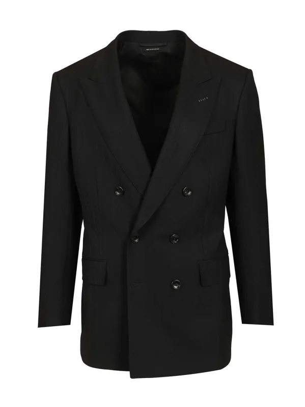 Double-Breasted Wool Blazer Jackets Black sold by Wanan Luxury