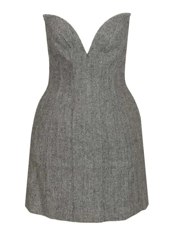 Grey Bandeau Herringbone Mini Dress Dresses Grey sold by Wanan Luxury