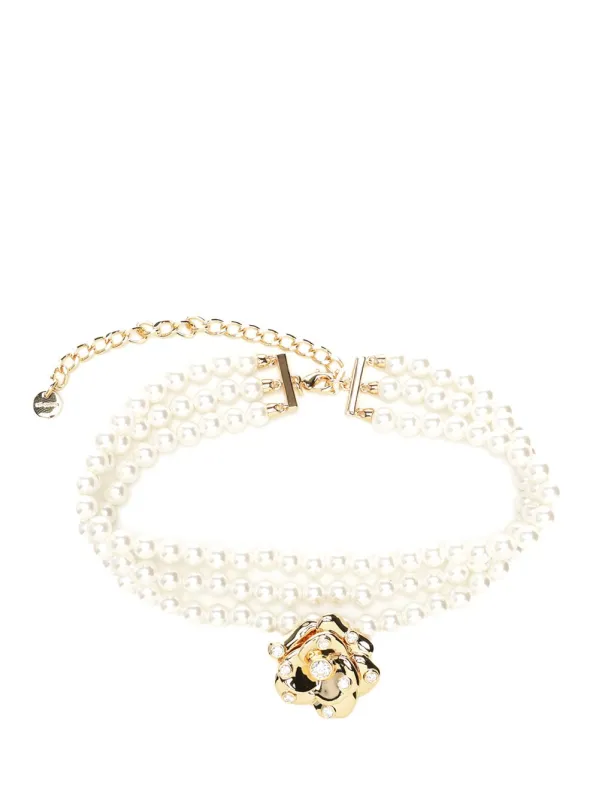 Gold Flower Pearl Choker Jewelry Gold made by Self-Portrait