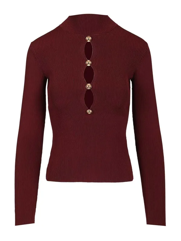 Long-Sleeved Knitted Top With Keyhole Knitwear Bordeaux sold by Wanan Luxury