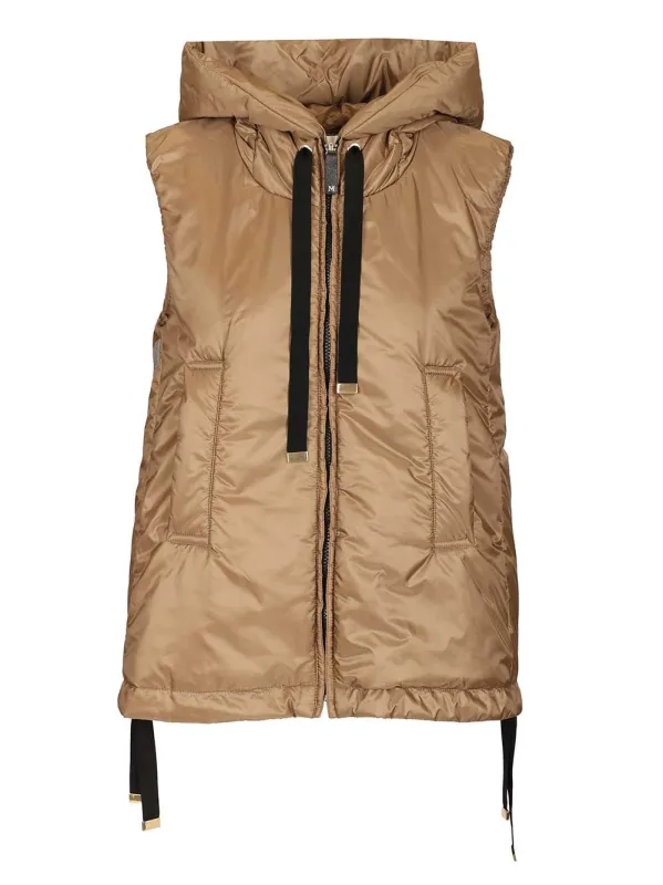 Padded Vest With Hood Coats Brown made by Wanan Luxury