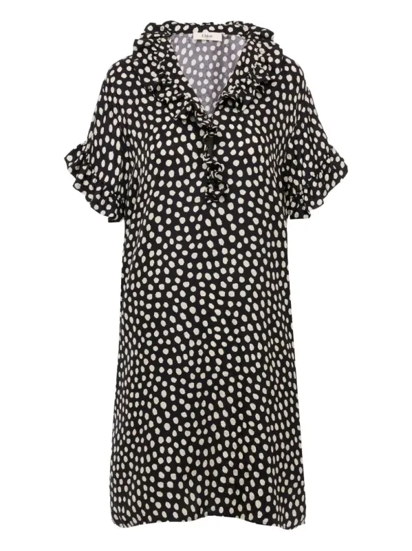 Short-Sleeved Dots-Print Silk Jacquard Mini Dress sold by Wanan Luxury