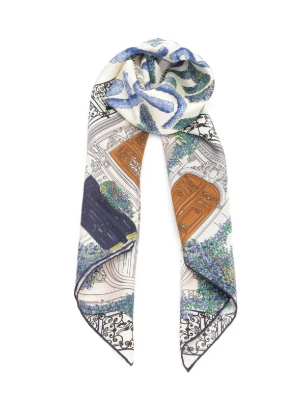 Parisian Garden Scarves And Foulards Blue sold by Wanan Luxury