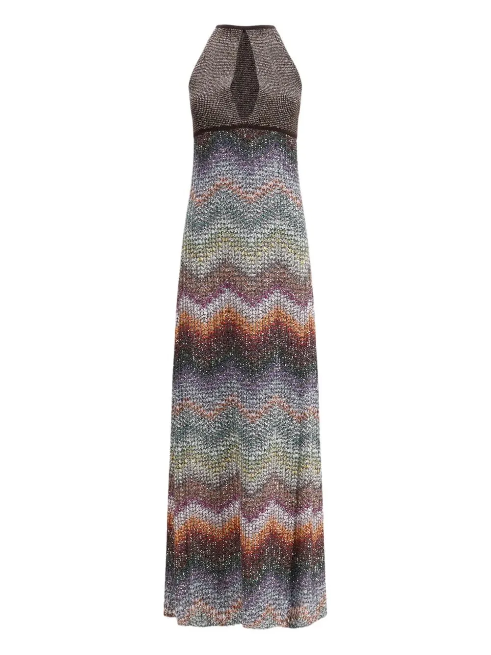 Long Halter-Neck Dress In A Greek-Style Zigzag Knit With Sequins sold by Wanan Luxury