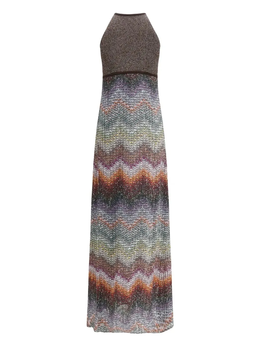 Long Halter-Neck Dress In A Greek-Style Zigzag Knit With Sequins sold by Wanan Luxury product image thumbnail 2
