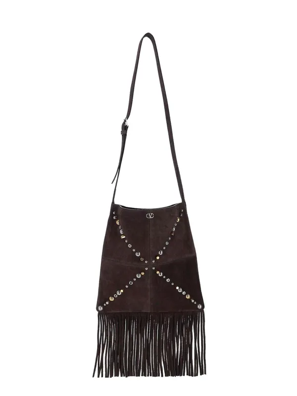 Suede Shoulder Bag With Fringes And Metal Details sold by Wanan Luxury