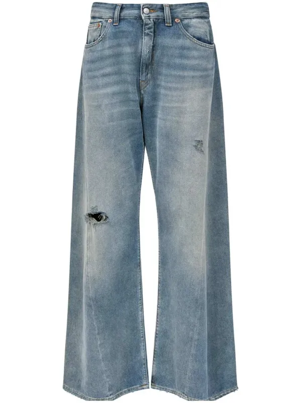 Wide Leg Jeans With Distressed Effect sold by Wanan Luxury
