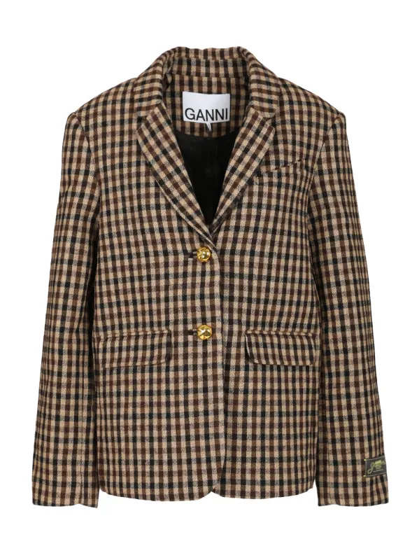 Checked Wool Blazer Jackets Brown sold by Wanan Luxury