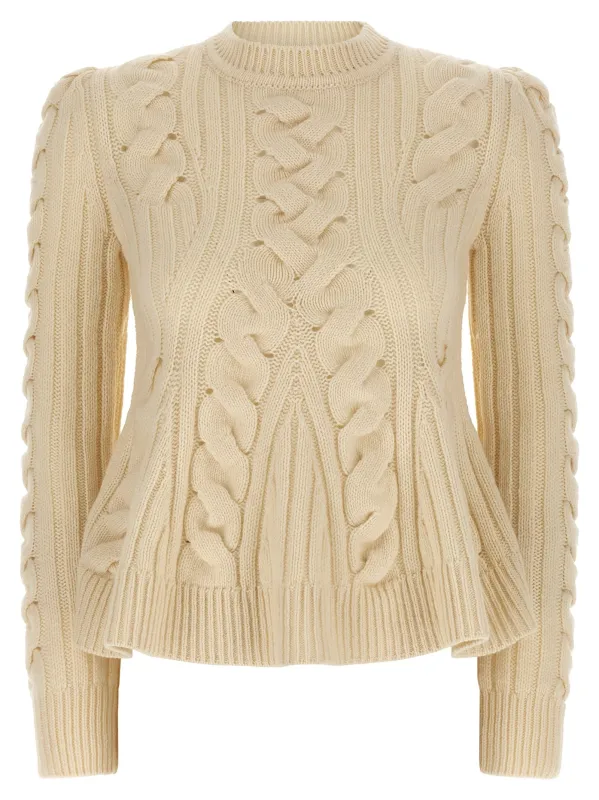 Peplum Cable Sweaters And Cardigans Beige made by Alexander McQueen