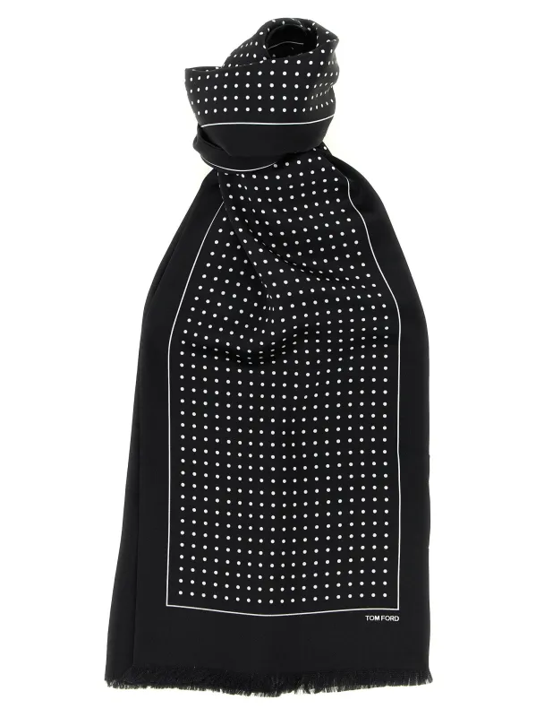 Polka Dot Silk Scarf Scarves And Foulards Black sold by Wanan Luxury