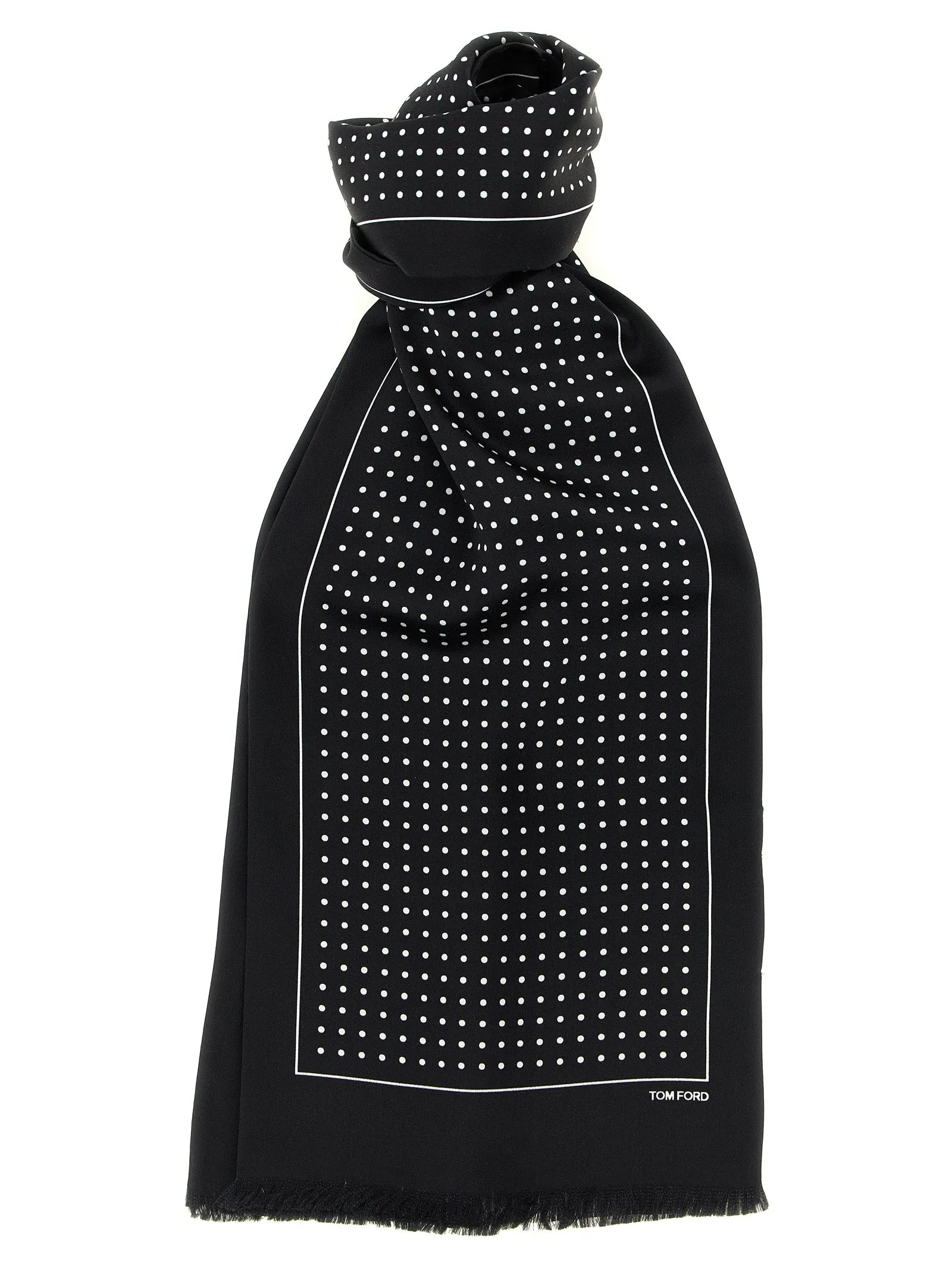 Polka Dot Silk Scarf Scarves And Foulards Black sold by Wanan Luxury