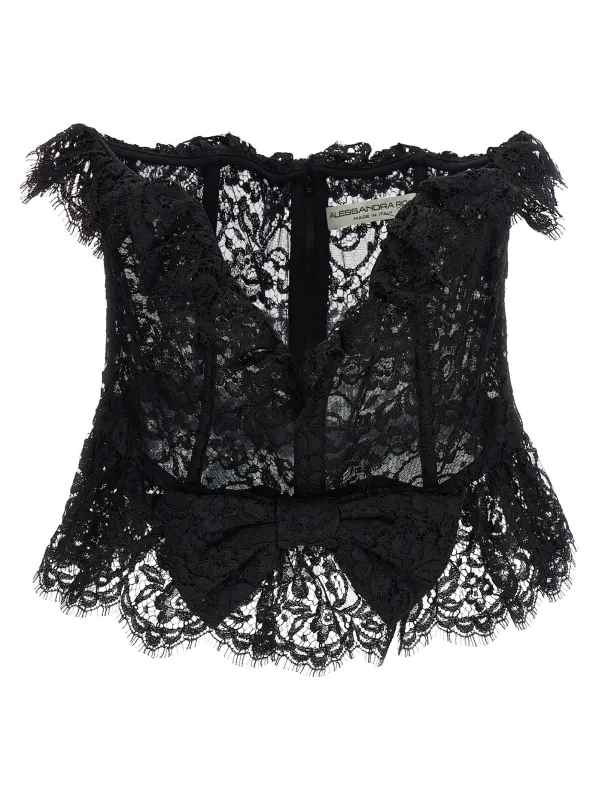 Lace Bow Bustier Top Tops Black sold by Wanan Luxury
