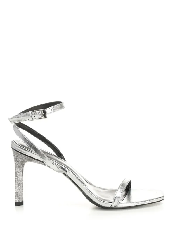 Metallic Leather With Crystal Sandals Silver sold by Wanan Luxury