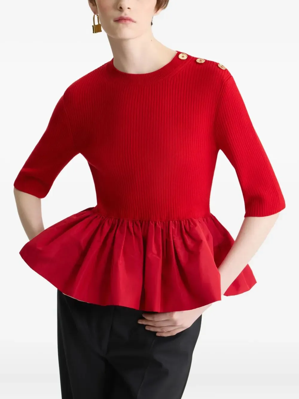 Ruffle Hem Ribbed Jumper In Wool And Faille sold by Wanan Luxury product image thumbnail 4