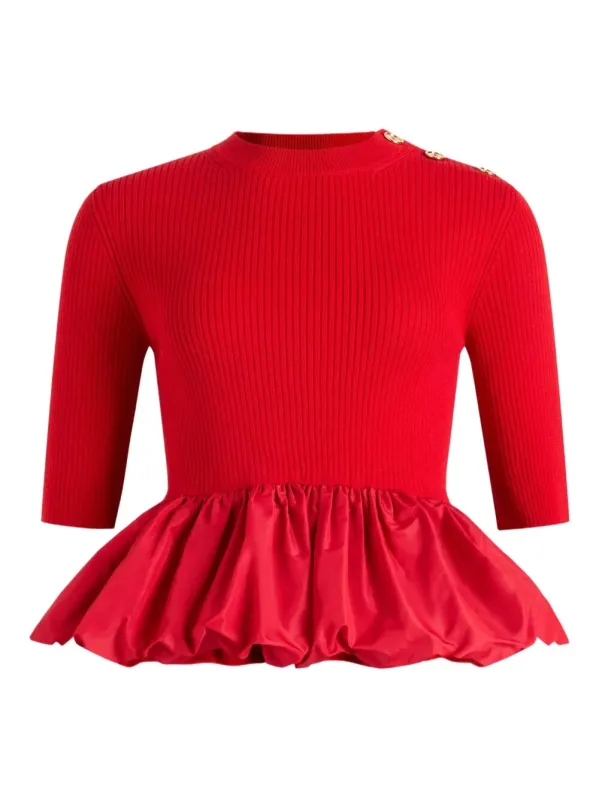 Ruffle Hem Ribbed Jumper In Wool And Faille sold by Wanan Luxury