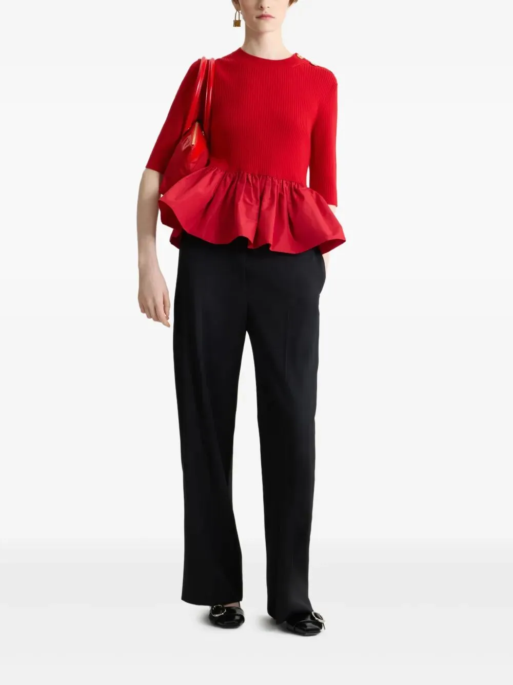 Ruffle Hem Ribbed Jumper In Wool And Faille sold by Wanan Luxury product image thumbnail 2