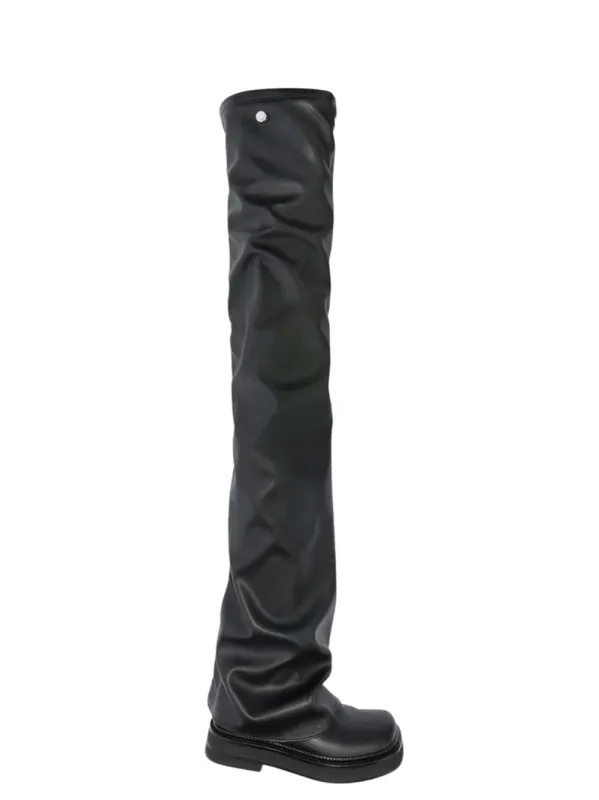 Robin Otk Flat Thigh-High Boot In Black Synthetic Leather. Made In Italy. sold by Wanan Luxury