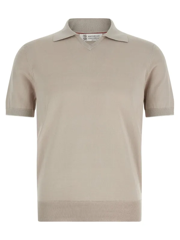 Cotton Shirt Polo Beige made by Brunello Cucinelli
