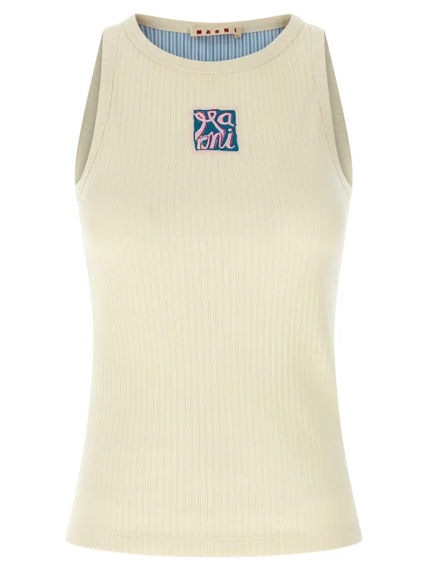 Logo Patch Tank Top Tops Beige sold by Wanan Luxury