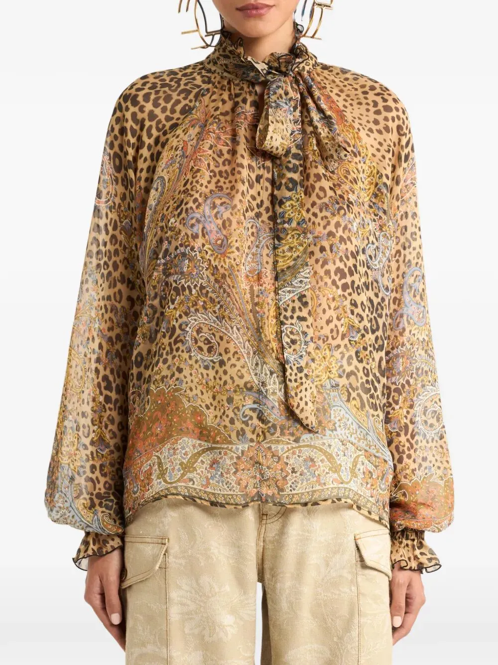Silk Chiffon Blouse With Scarf And Animal Paisley Pattern sold by Wanan Luxury product image thumbnail 3
