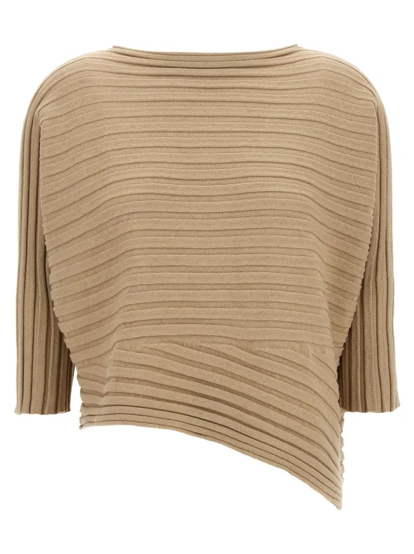 Cotton Cashmere Knit Tops Beige sold by Wanan Luxury