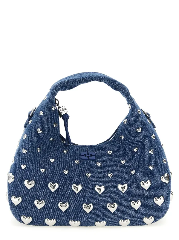 Denim Stud Mini Hobo Hand Bags Blue made by Ganni