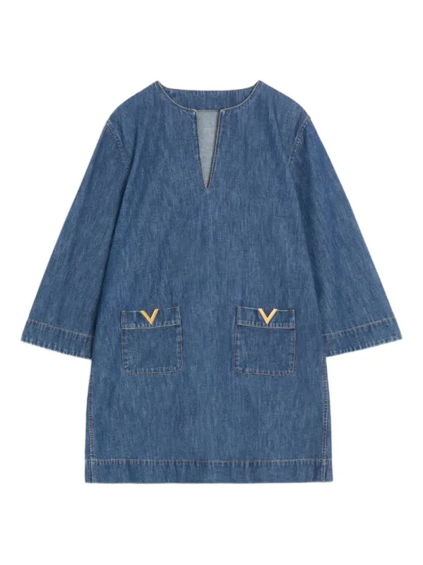 V-Neck Denim Minidress sold by Wanan Luxury