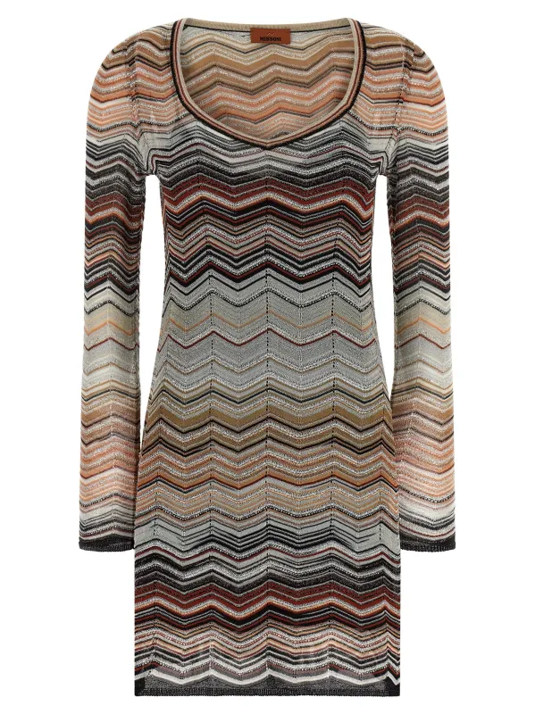 Chevron Lamé Dress Dresses Brown sold by Wanan Luxury