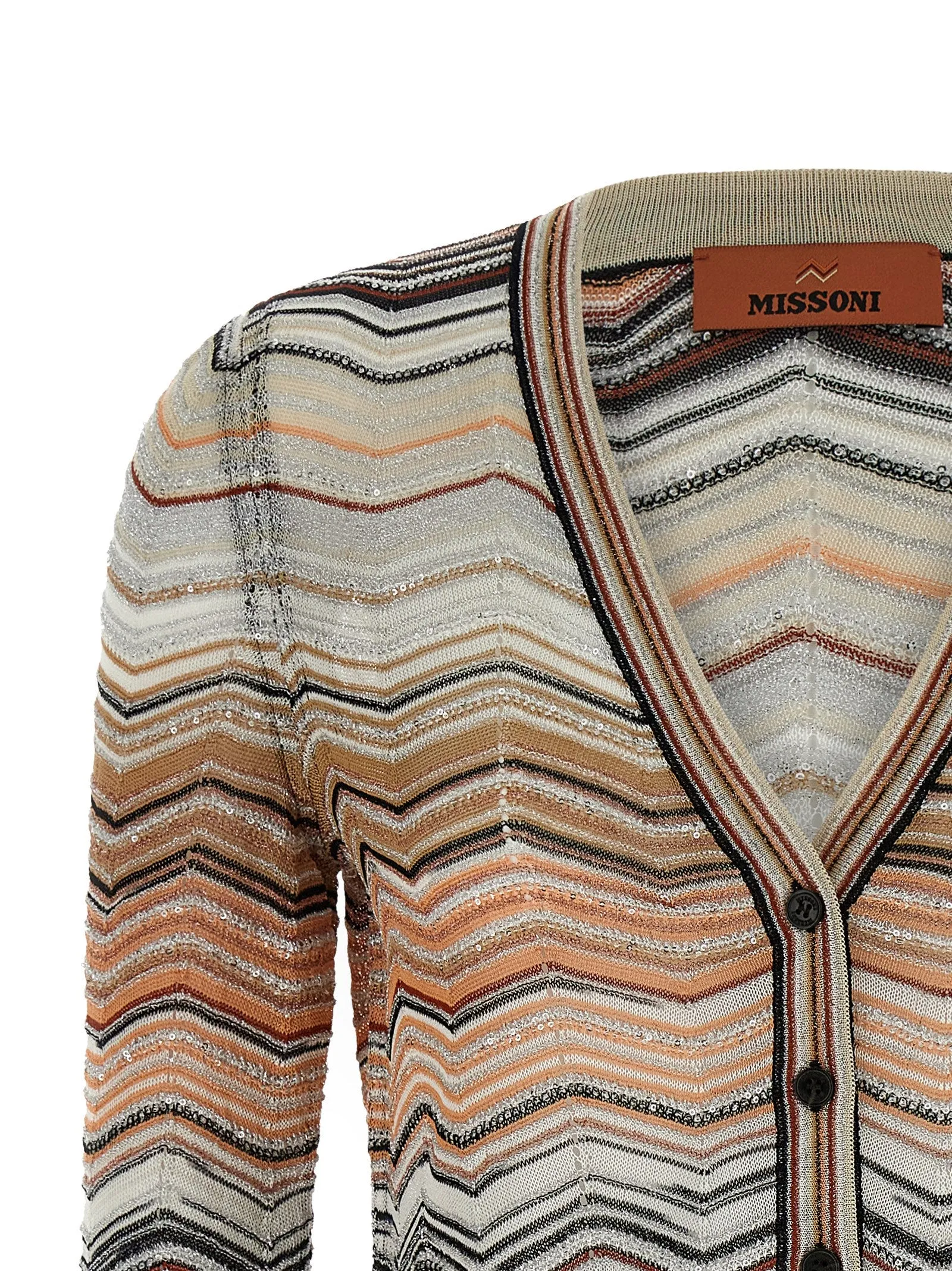 Chevron Lamé Cardigan Sweaters And Cardigans Brown sold by Wanan Luxury product image thumbnail 3