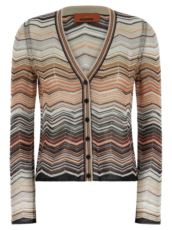 Chevron Lamé Cardigan Sweaters And Cardigans Brown sold by Wanan Luxury