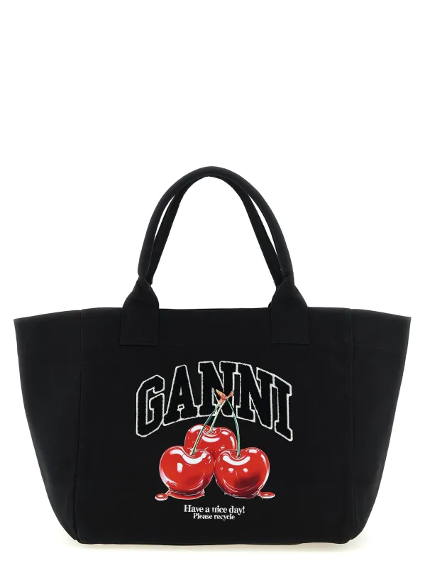 Black Medium Cherry Tote Tote Bag Black made by Ganni