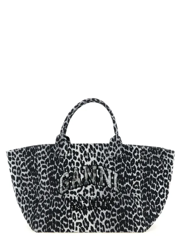 Leopard Sequin Xxl Tote Tote Bag Gray made by Ganni