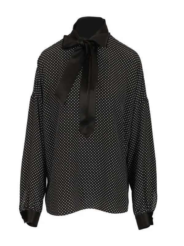 Polka Dot Silk Satin Blouse With LavallièRe Collar Shirts Black made by Tom Ford