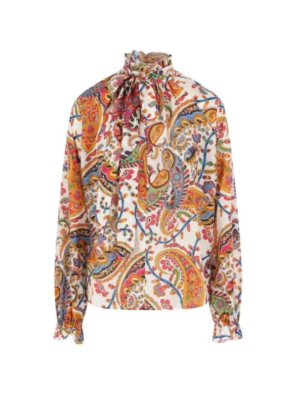 Paisley-Print Tie-Neck Silk Blend Blouse sold by Wanan Luxury