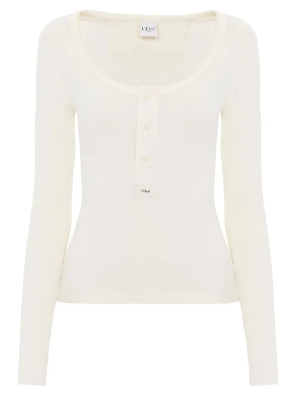 Scoop-Neck Cotton Jersey Henley Top sold by Wanan Luxury